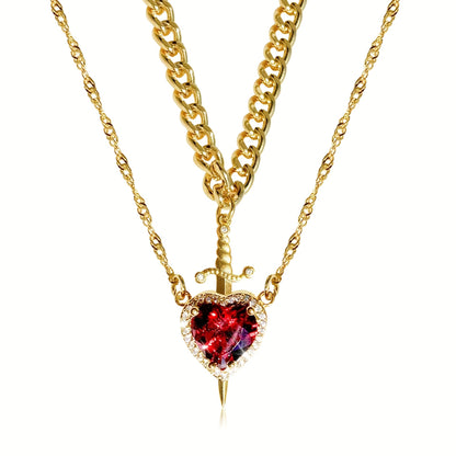Digital illustration of Heart and Sword Necklace highlighting heart and sword elements