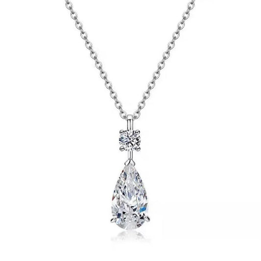 Drop Diamond Necklace and Earrings product render showing pear-cut CZ design