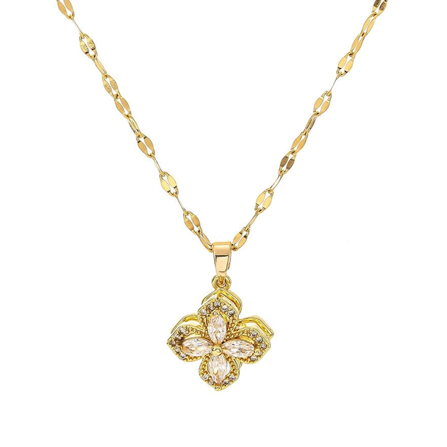 Collana a forma di fiore a quattro petali rotante