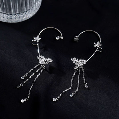 Silver butterfly ear cuff with dangling tassels