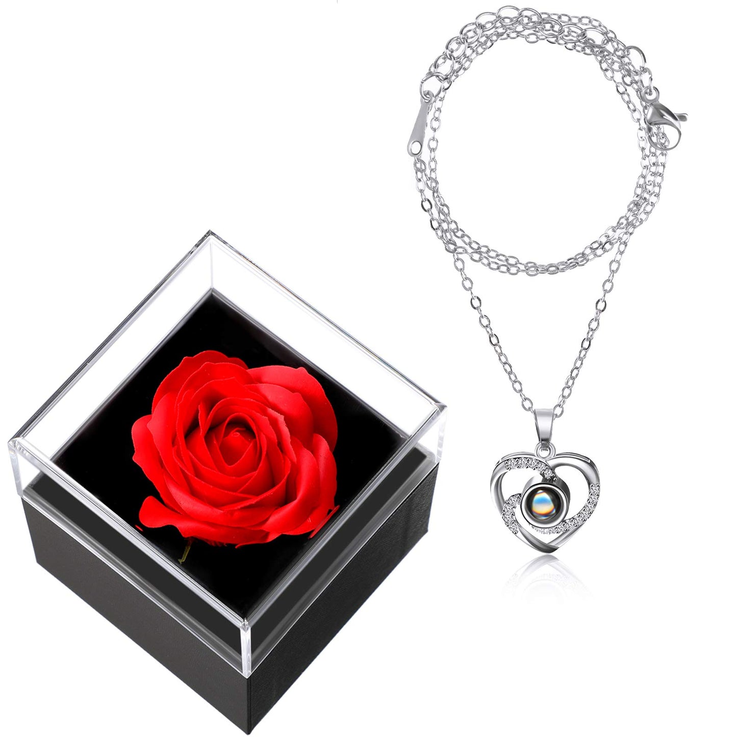 Collana con proiezione 'Ti Amo' in 100 lingue con scatola regalo rosa